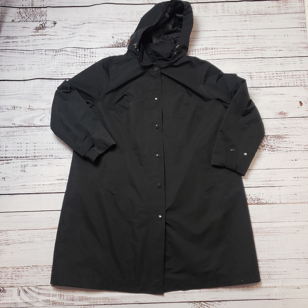 Lands End | Womens Black Raincoat Trench  Jacket Hooded Plus 3X